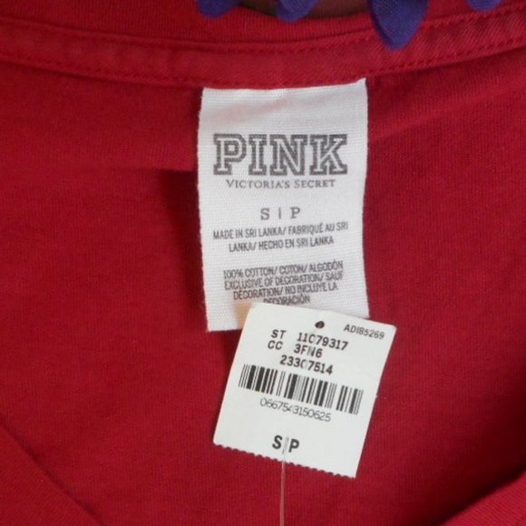 New VS PINK T-Shirt Red Graphic Sleeve Size Small - Picture 9 of 9
